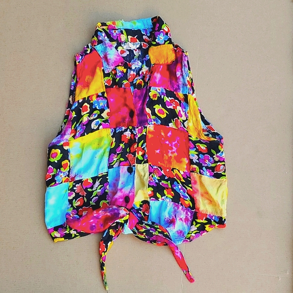 Vintage tie-dye patchwork tie crop top by Pink On Pink, size M